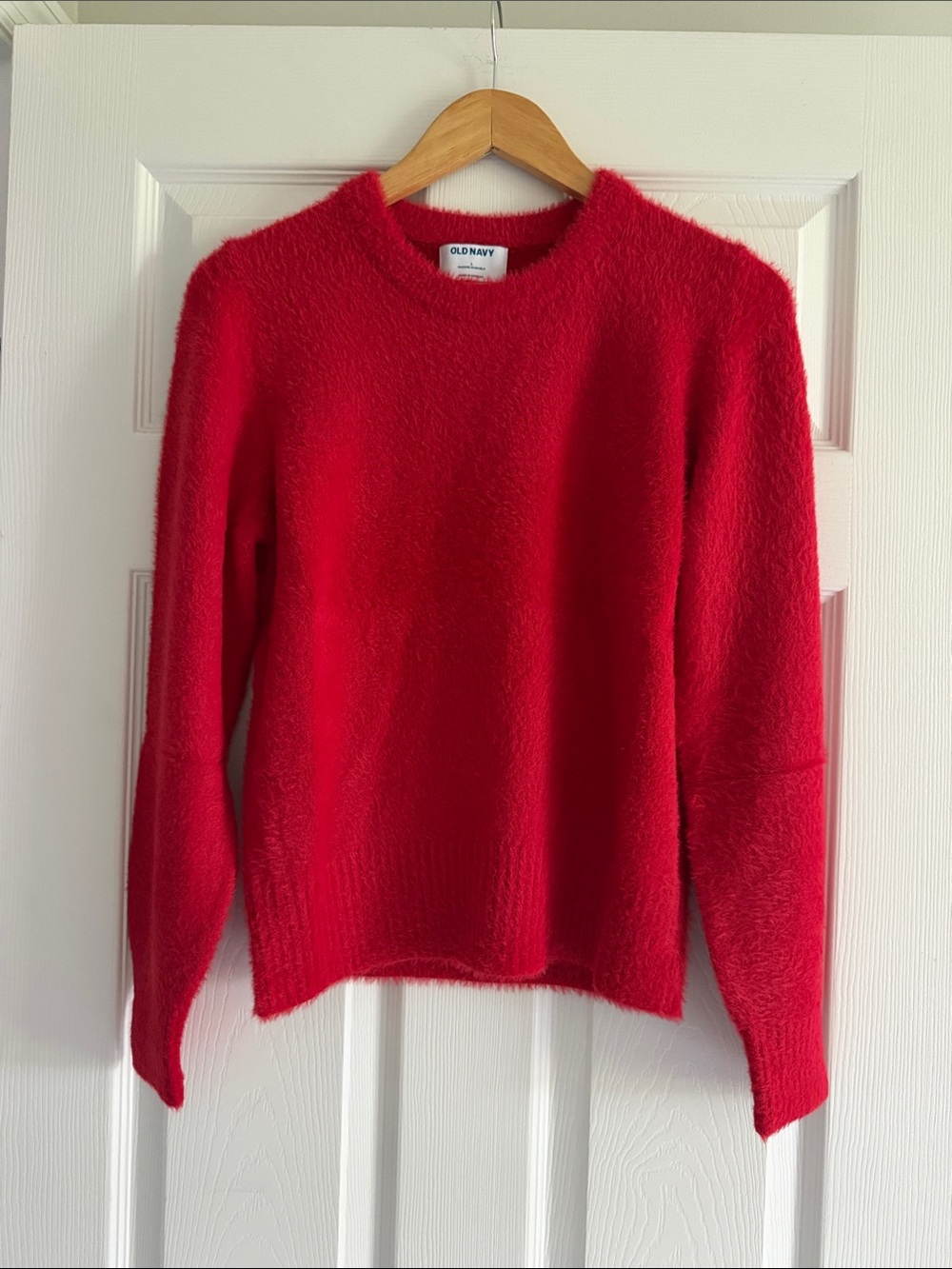 Old Navy Eyelash Ruby Red Fuzzy Crewneck Sweater